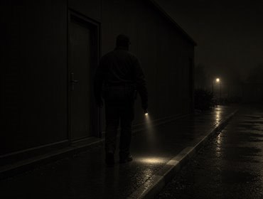Vigilante em ronda noturna com lanterna