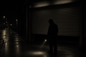 Vigilante diante de loja fechada à noite